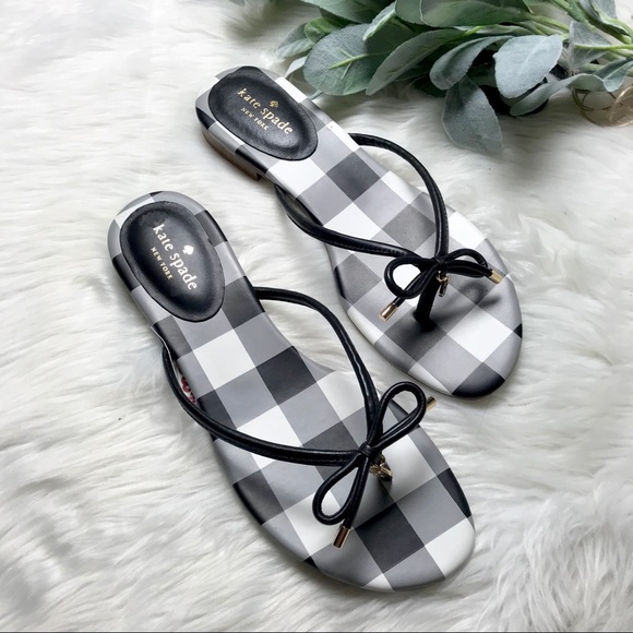 kate spade Shoes - NWT Kate Spade Black White Plaid Flip Flips Sandal